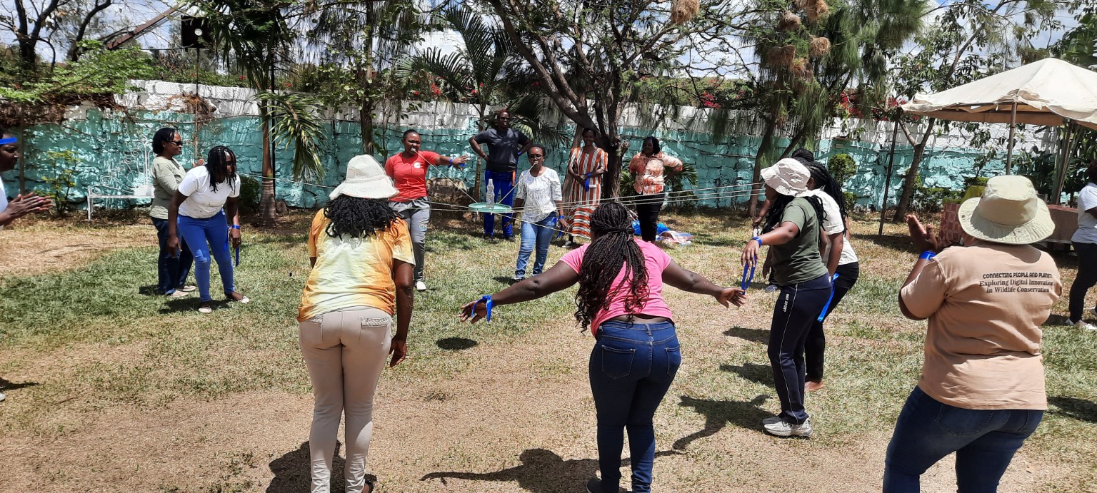 Corporate team taking part in an outdoor experiential challenge